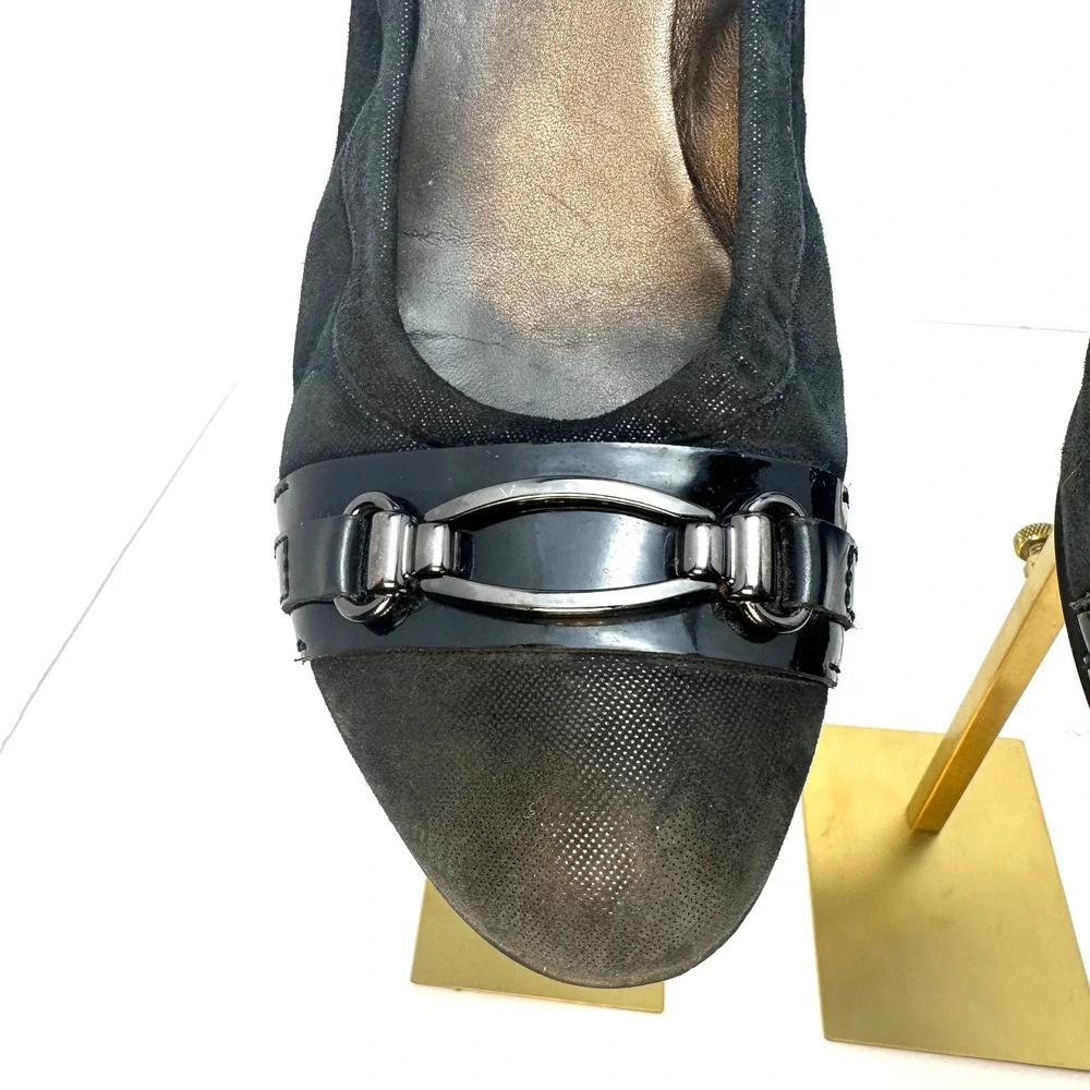 AGL Attilio Giusti Leombruni Black Suede Fabric Wedge Pumps Buckle‎ Italy 40.5